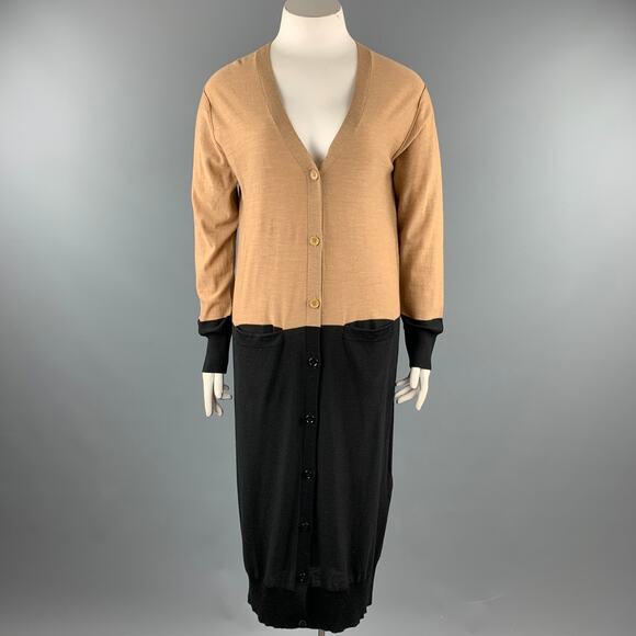 SONIA RYKIEL Size L Black / Beige Knitted Color Block Wool Cardigan - Picture 1 of 5